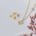 Mixed-Link Pavé Heart Jewelry Set – Gold Plated — close-up, square format