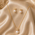 Pearl & Sparkling Bow Jewelry Set – Gold Plated — close-up, square format