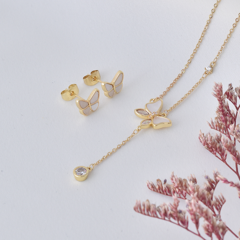 Delicate Butterfly Jewelry Set – Gold Plated — close-up, square format