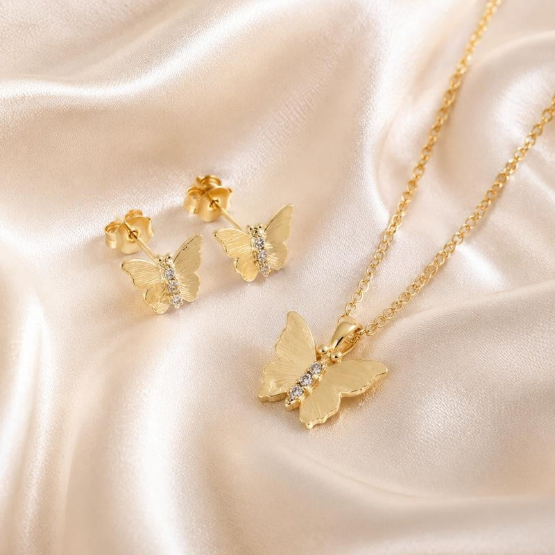Butterfly Spark Jewelry Set – Gold Plated — close-up, square format