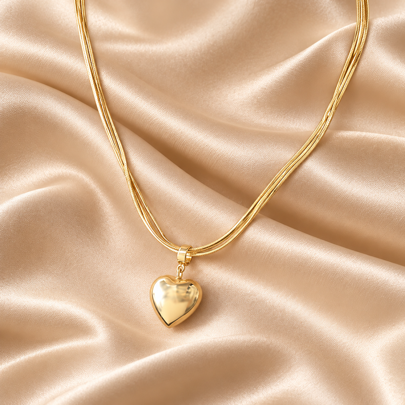 Polished Heart Jewelry Set – Gold Plated — close-up, square format