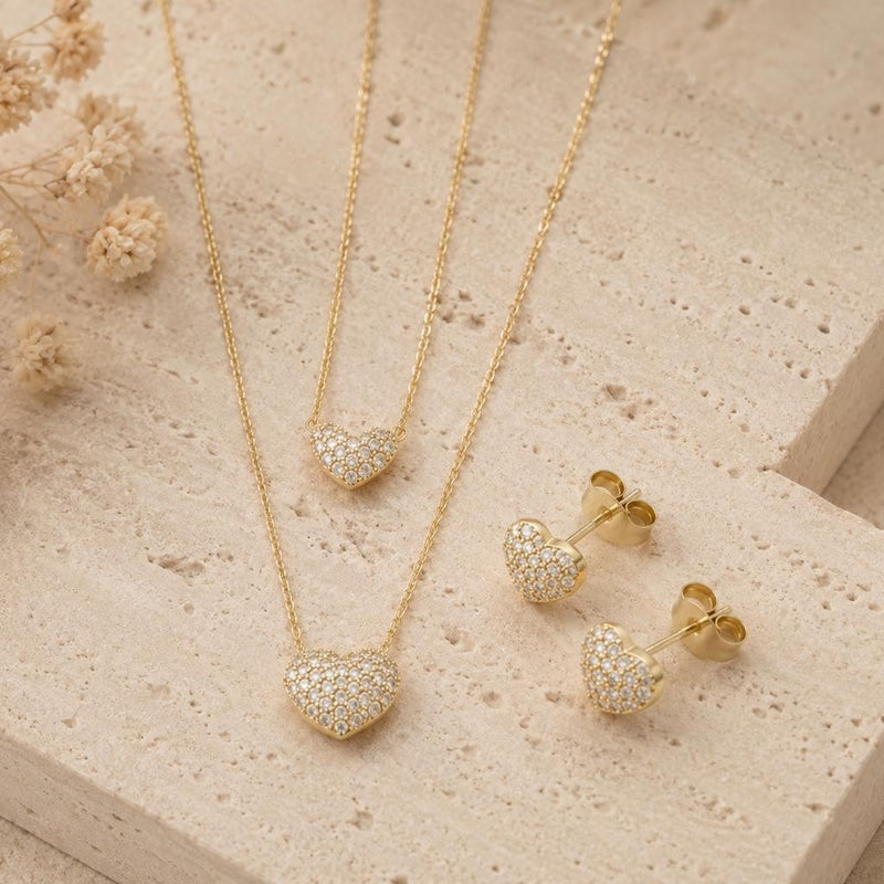 Layered Heart Spark Jewelry Set – Gold Plated — close-up, square format