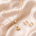 Open Heart Drop Jewelry Set – Gold Plated — close-up, square format