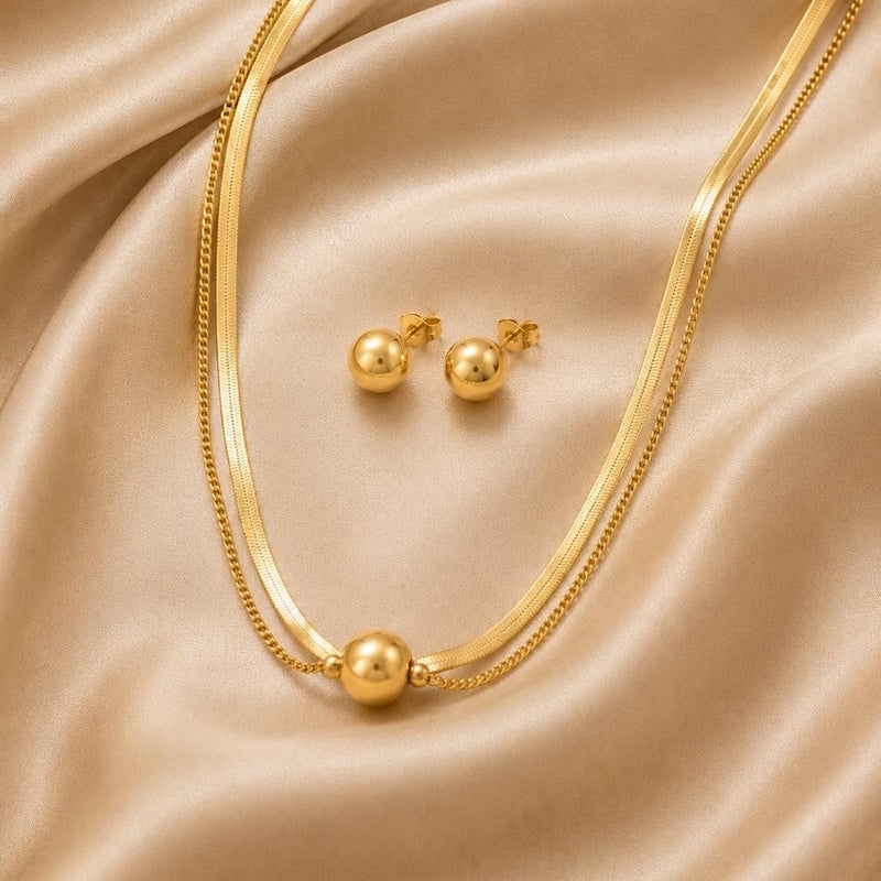Velvet Texture Sphere Jewelry Set – Gold Plated — close-up, square format
