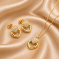 Open Heart & Pavé Jewelry Set – Gold Plated — close-up, square format