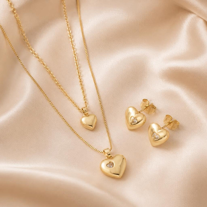 Heart Shine Pendant Jewelry Set – Gold Plated — close-up, square format