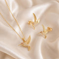 Hummingbird Sparkle Jewelry Set – Gold Plated — close-up, square format