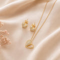 Pavé Heart Drop Jewelry Set – Gold Plated — close-up, square format