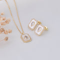White Enamel Hexagon Crystal Jewelry Set – Gold Plated — close-up, square format