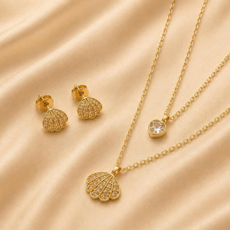Seashell Shine Jewelry Set – Gold Plated — close-up, square format