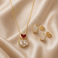 Red Enamel Heart Sparkle Jewelry Set – Gold Plated — close-up, square format