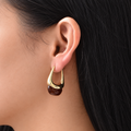 Chocolate Stone Sculpted Hoops — uniform square close-up try-on