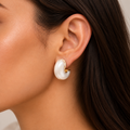 Pearlescent Organic Hoops — uniform square close-up try-on
