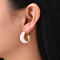 Pearlescent Curve Hoops — uniform square close-up try-on