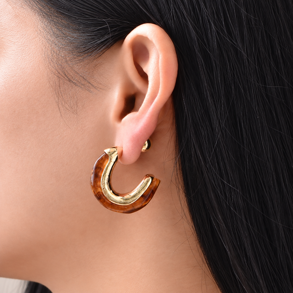 Amber Curve Earrings — uniform square close-up try-on