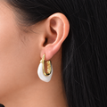White Enamel Sculpted Hoops — uniform square close-up try-on