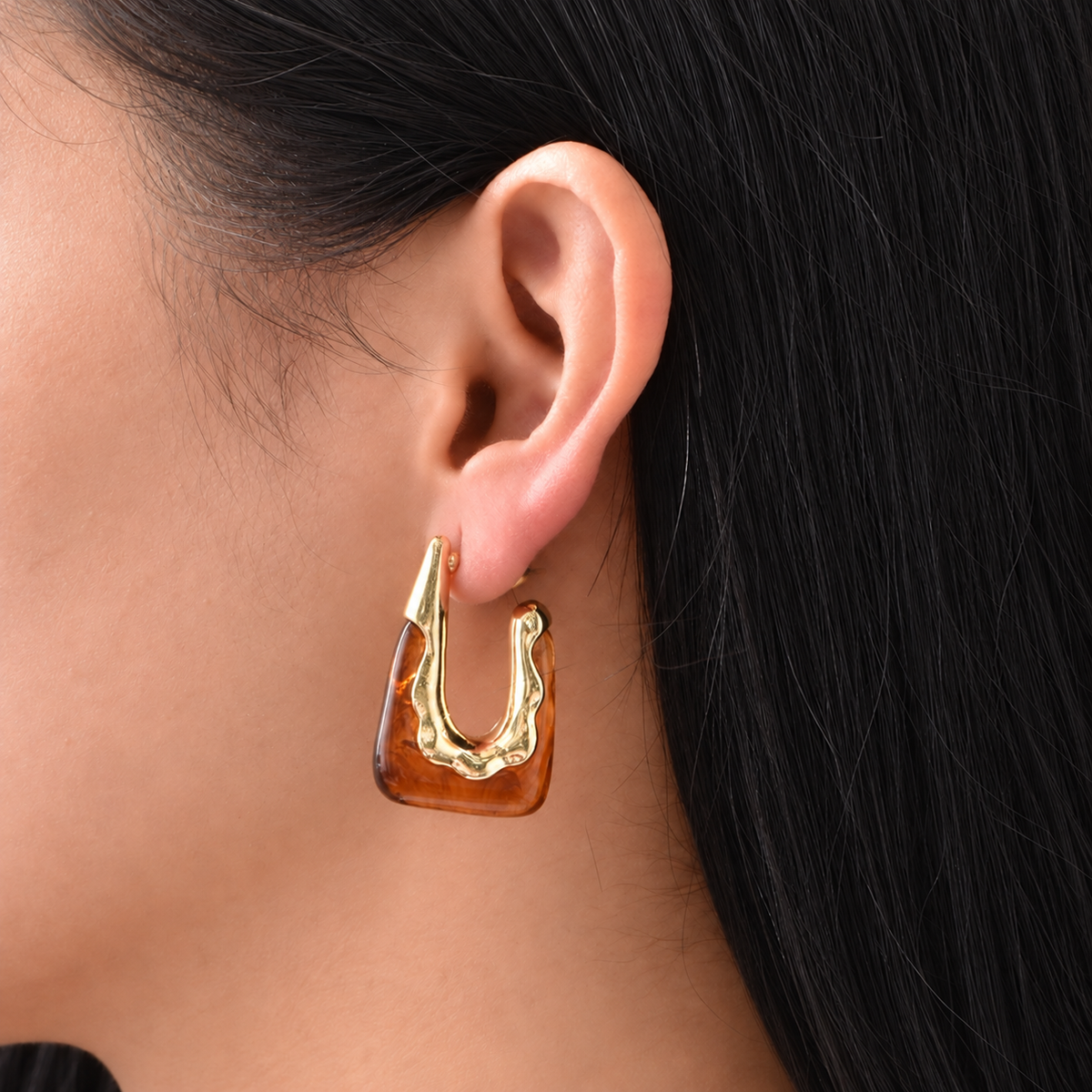 Amber Organic Hoops — uniform square close-up try-on