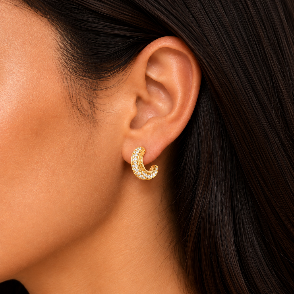 Crystal Curve Hoops — uniform square close-up try-on