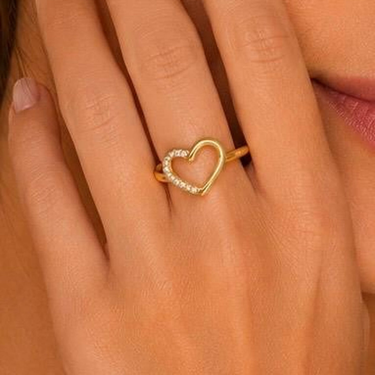 Open Heart Adjustable Ring – Gold Plated