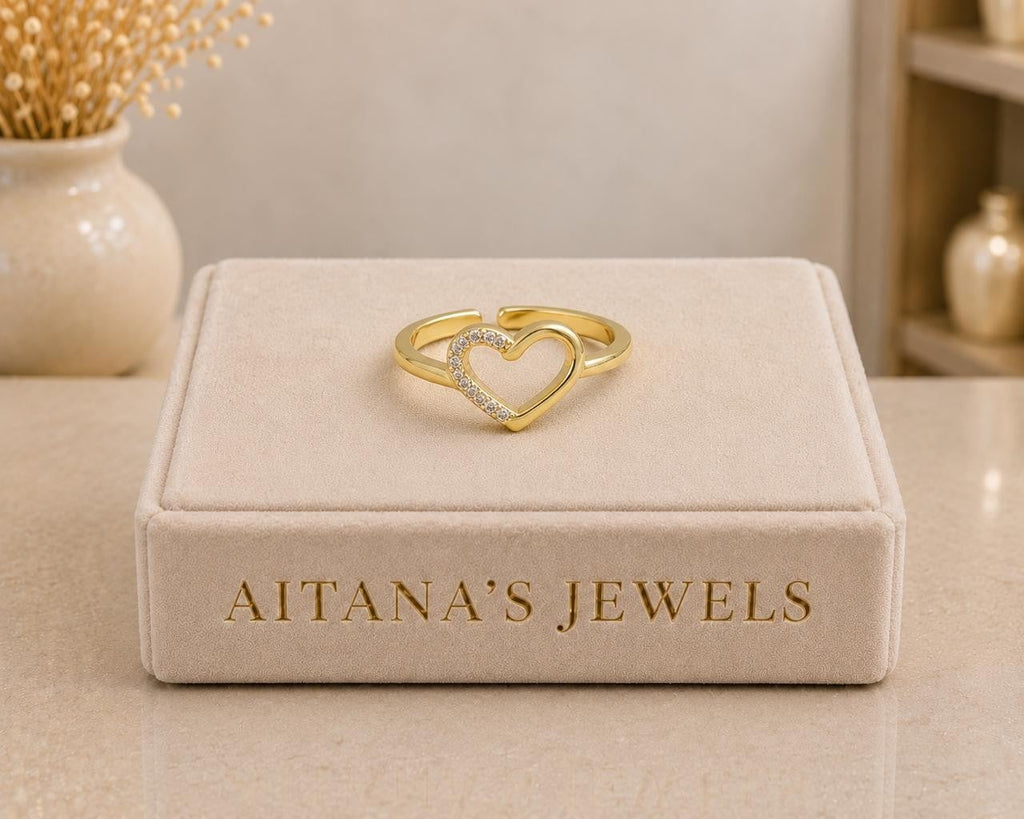 Open Heart Adjustable Ring – Gold Plated