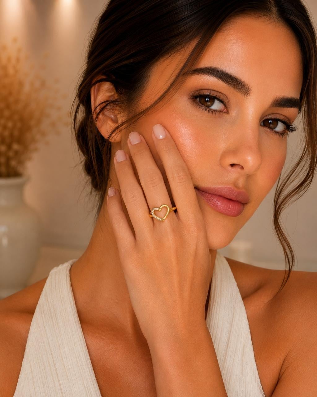 Open Heart Adjustable Ring – Gold Plated
