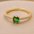 Green Solitaire CZ Band Adjustable Ring – Gold Plated