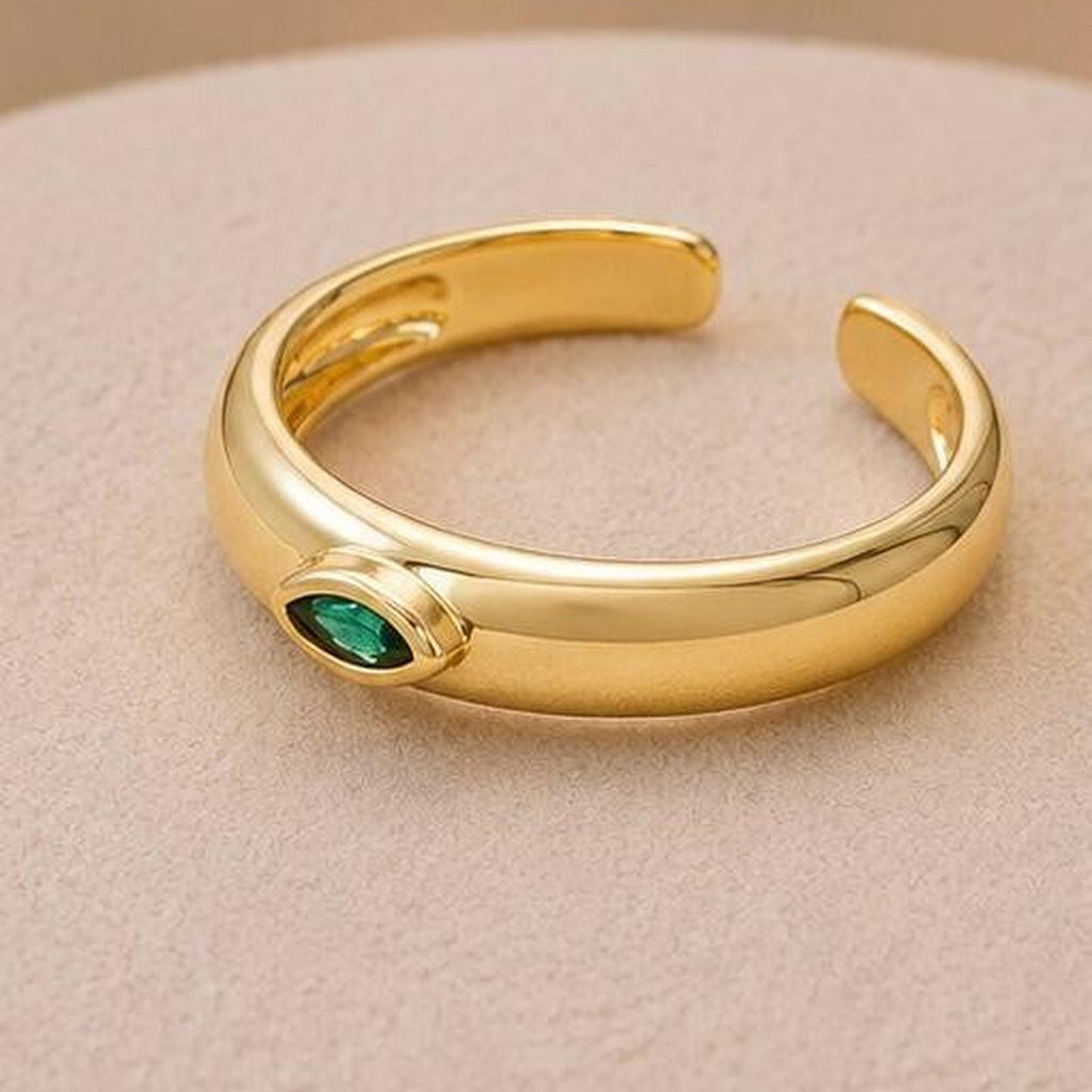 Minimal Emerald Green Adjustable Ring – Gold Plated