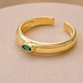 Minimal Emerald Green Adjustable Ring – Gold Plated