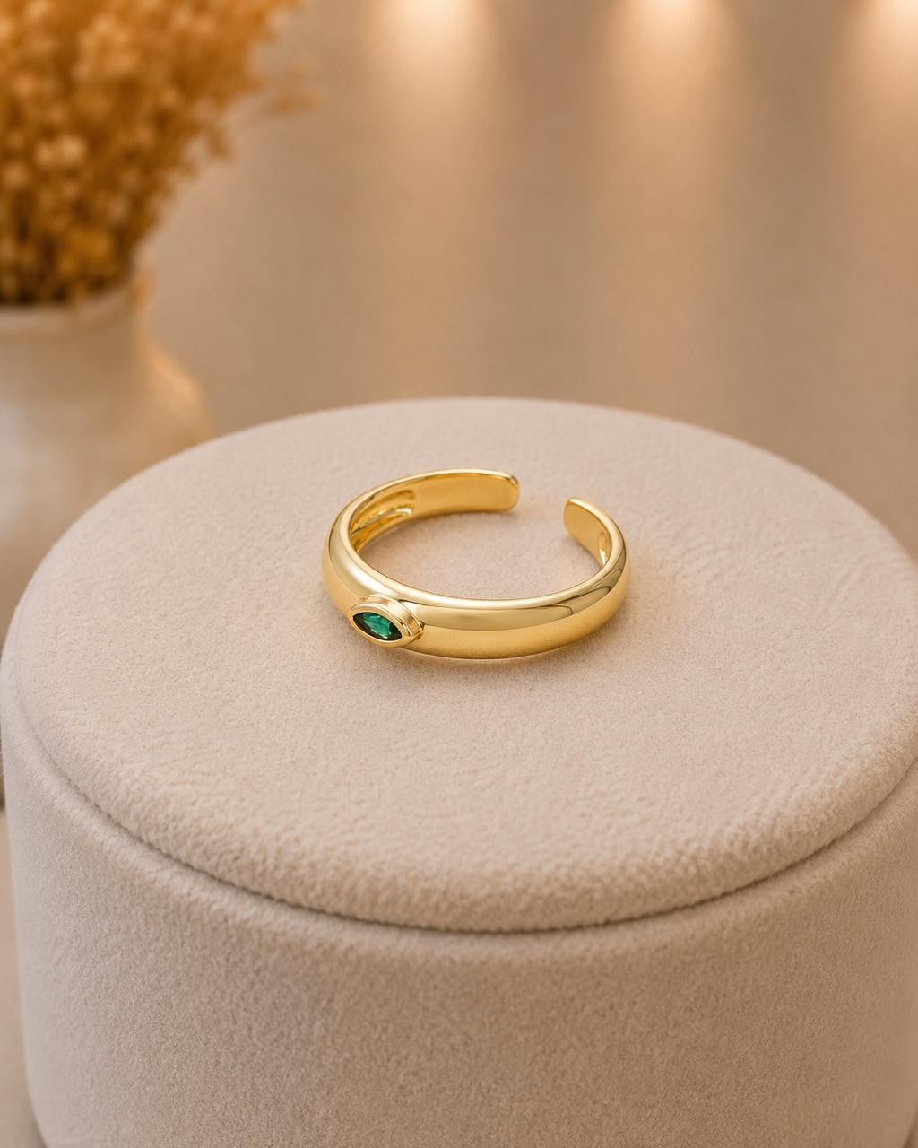 Minimal Emerald Green Adjustable Ring – Gold Plated