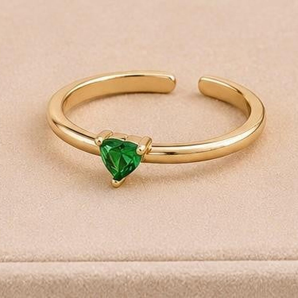 Green Heart Adjustable Ring – Gold Plated