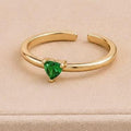Green Heart Adjustable Ring – Gold Plated