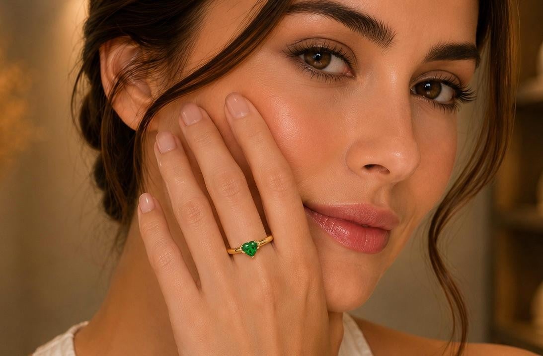 Green Heart Adjustable Ring – Gold Plated