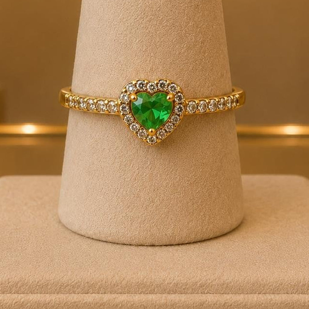 Green Heart Adjustable Ring – Gold Plated