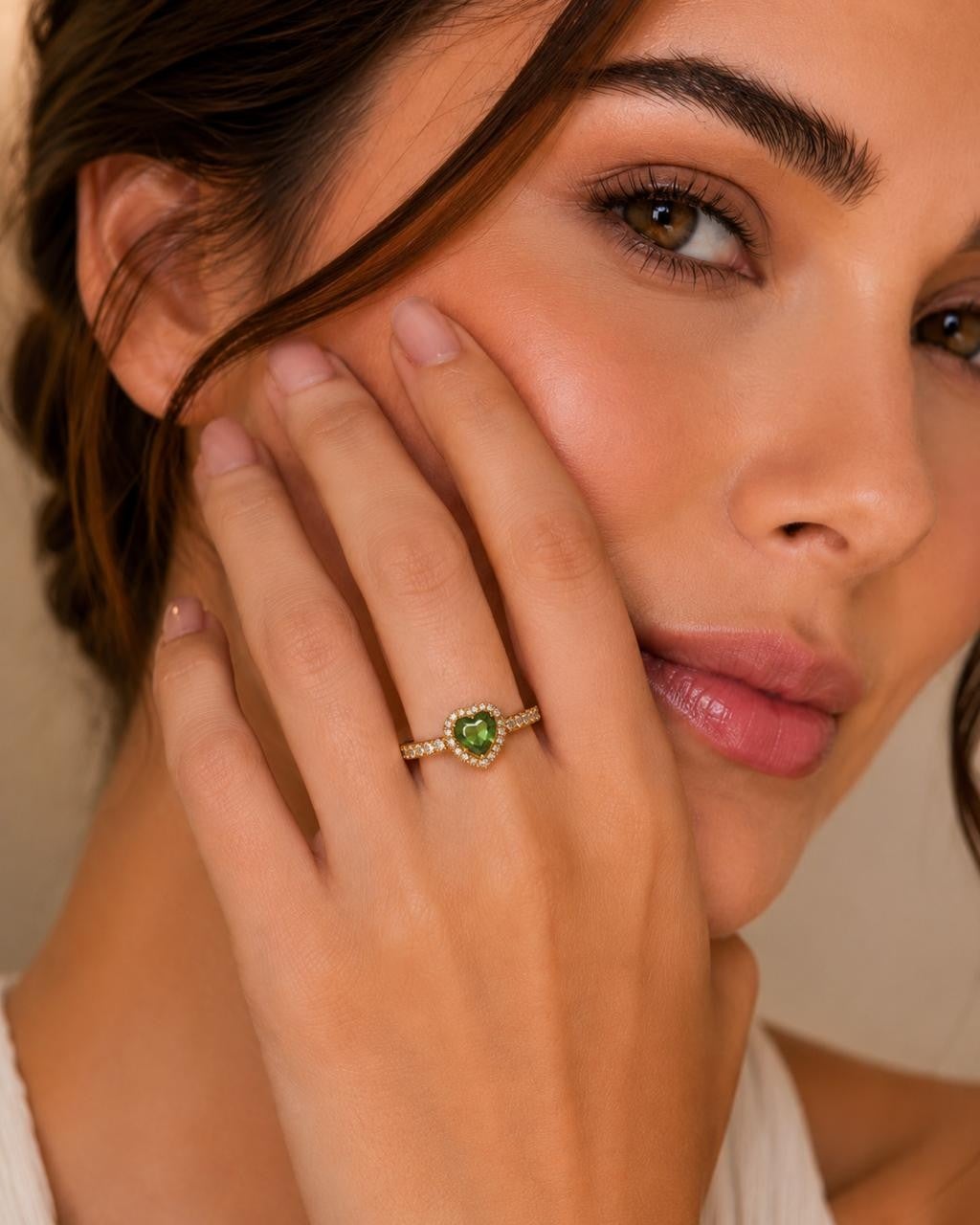 Green Heart Adjustable Ring – Gold Plated