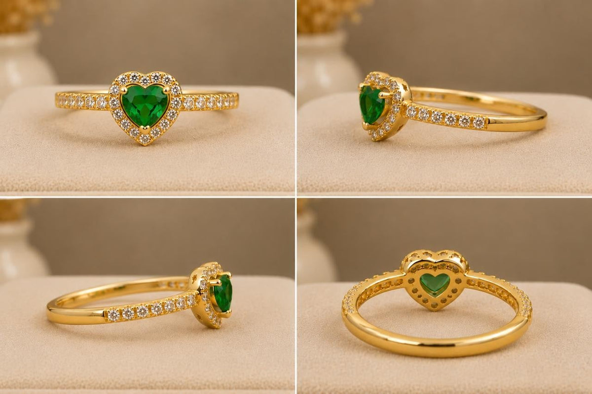 Green Heart Adjustable Ring – Gold Plated