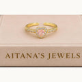 Pink Heart Adjustable Ring – Gold Plated