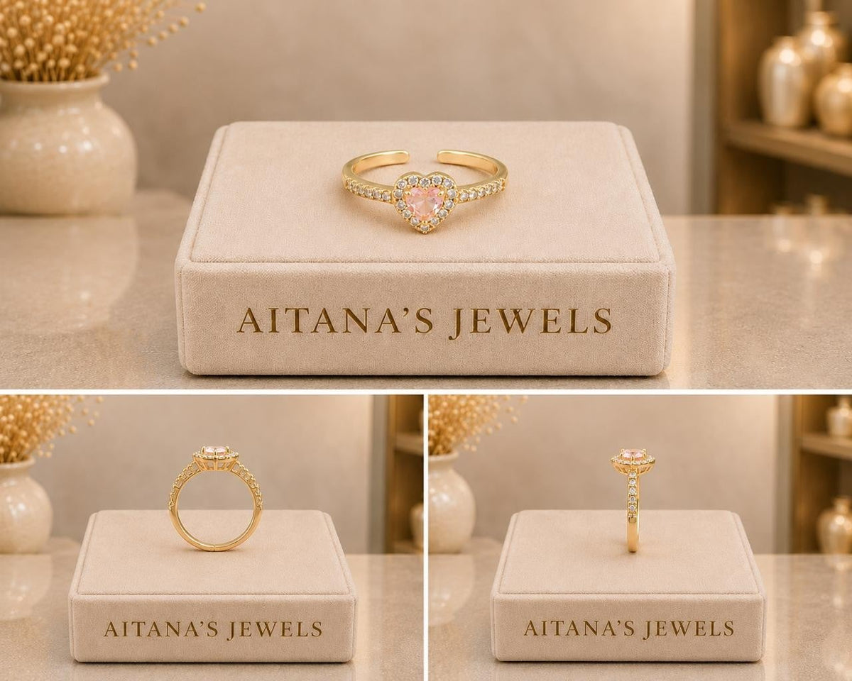 Pink Heart Adjustable Ring – Gold Plated