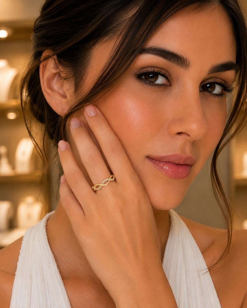 Infinity CZ Adjustable Ring – Gold Plated