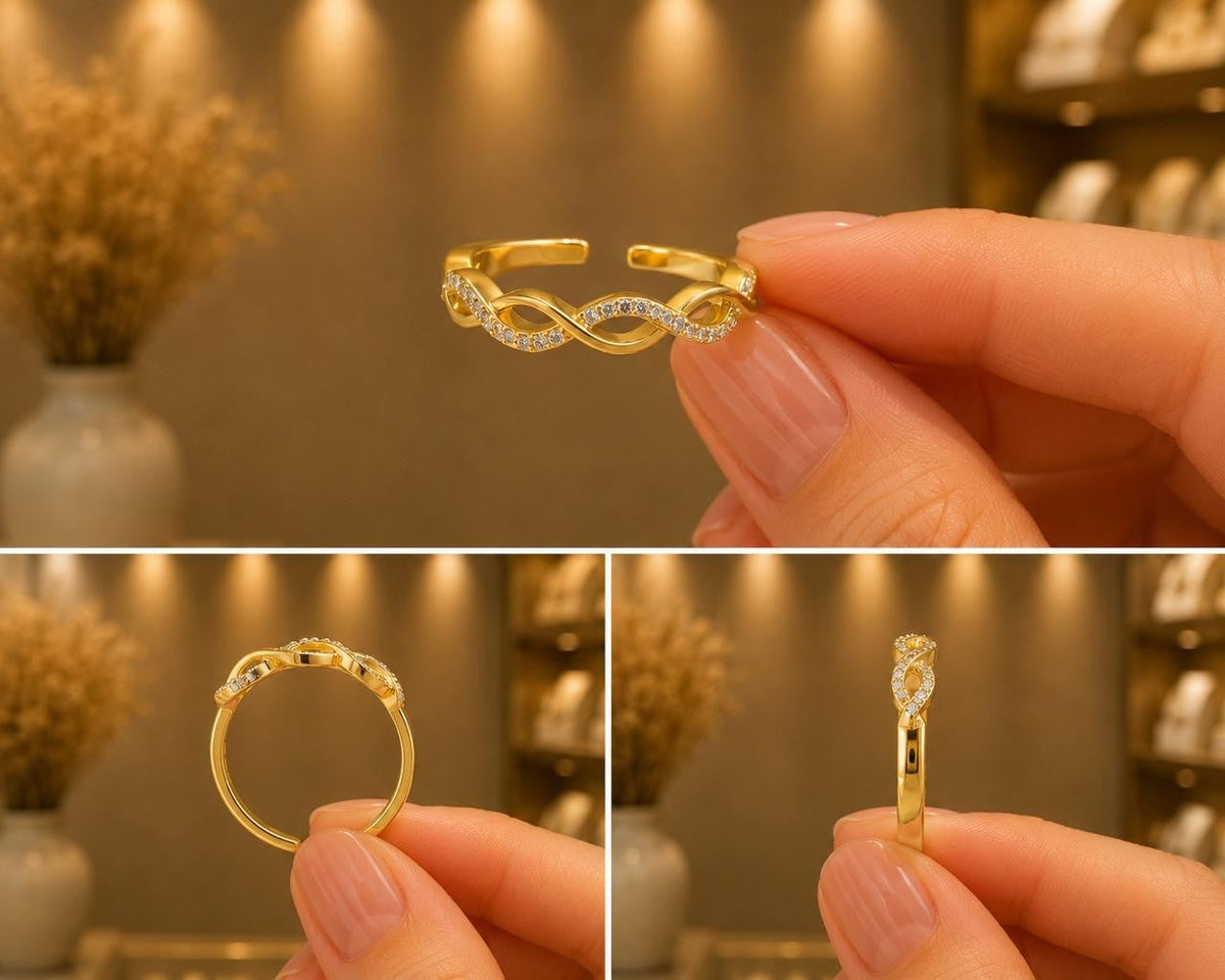 Infinity CZ Adjustable Ring – Gold Plated