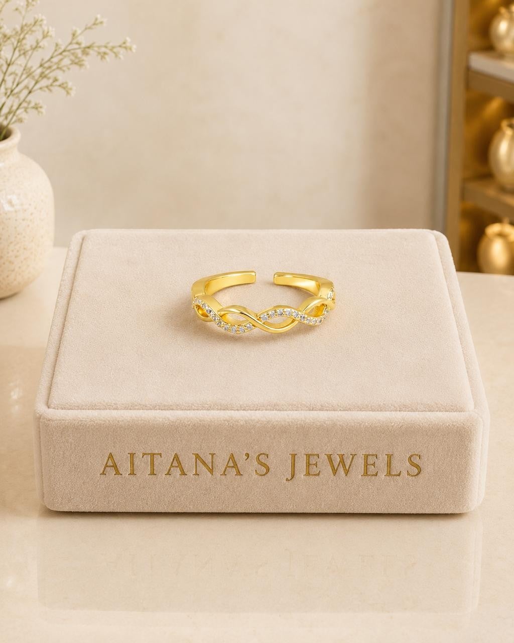 Infinity CZ Adjustable Ring – Gold Plated