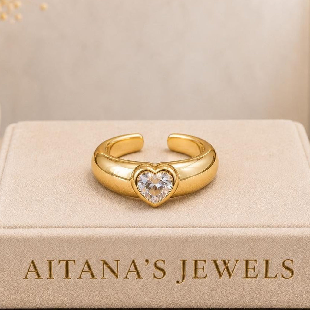 Heart Adjustable Ring – Gold Plated