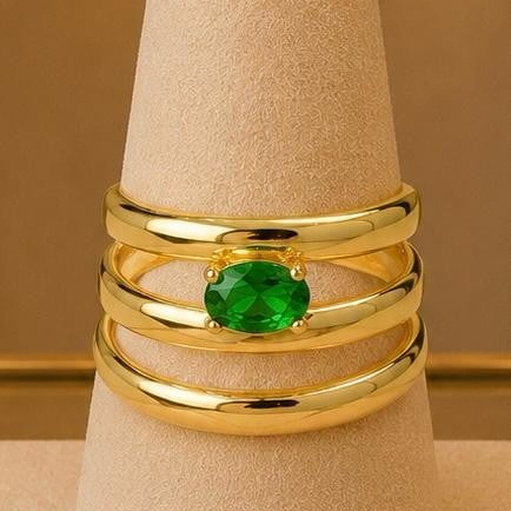 Green Stone Adjustable Ring – Gold Plated