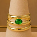 Green Stone Adjustable Ring – Gold Plated