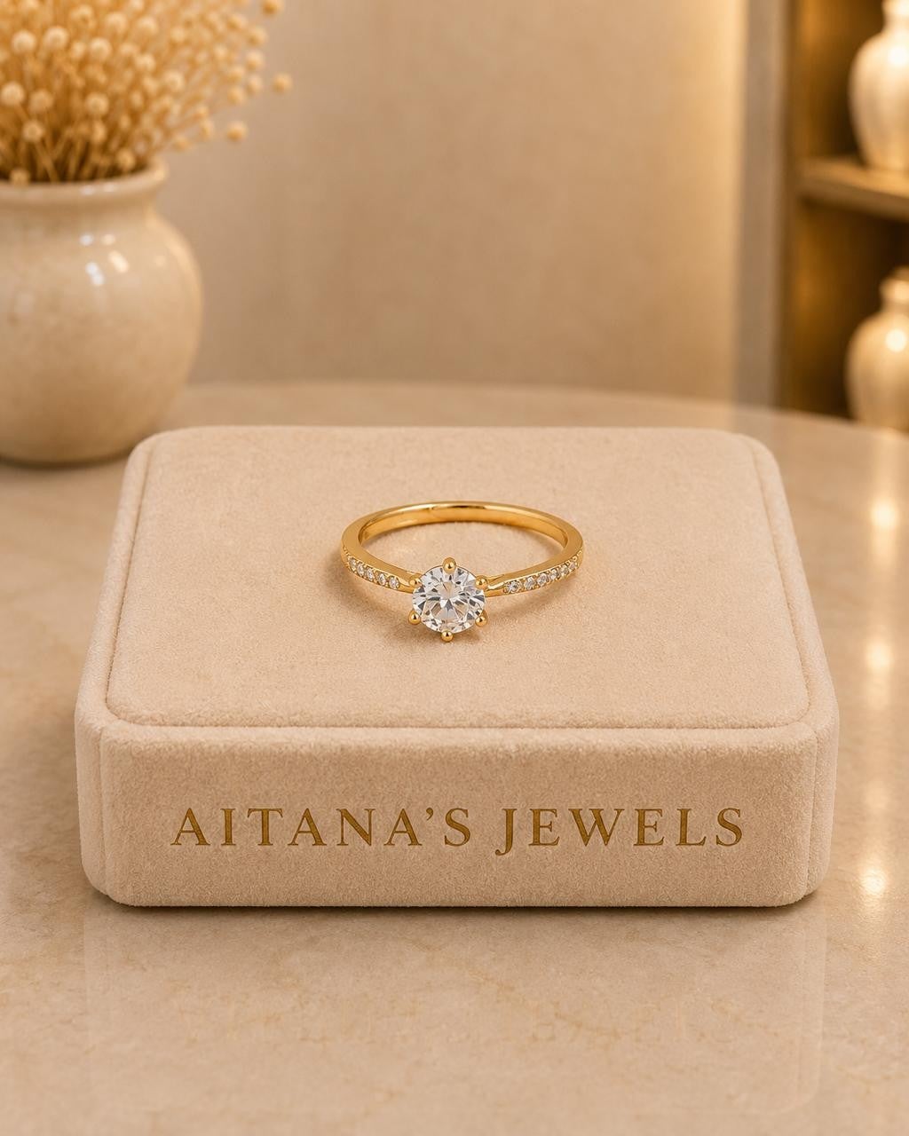 Solitaire Adjustable Ring – Gold Plated