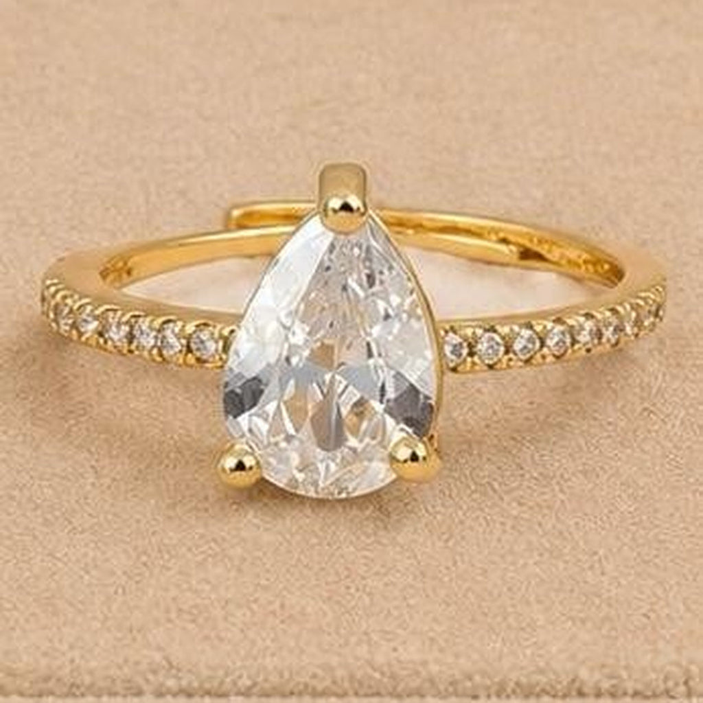 Pear Cut Solitaire Adjustable Ring – Gold Plated