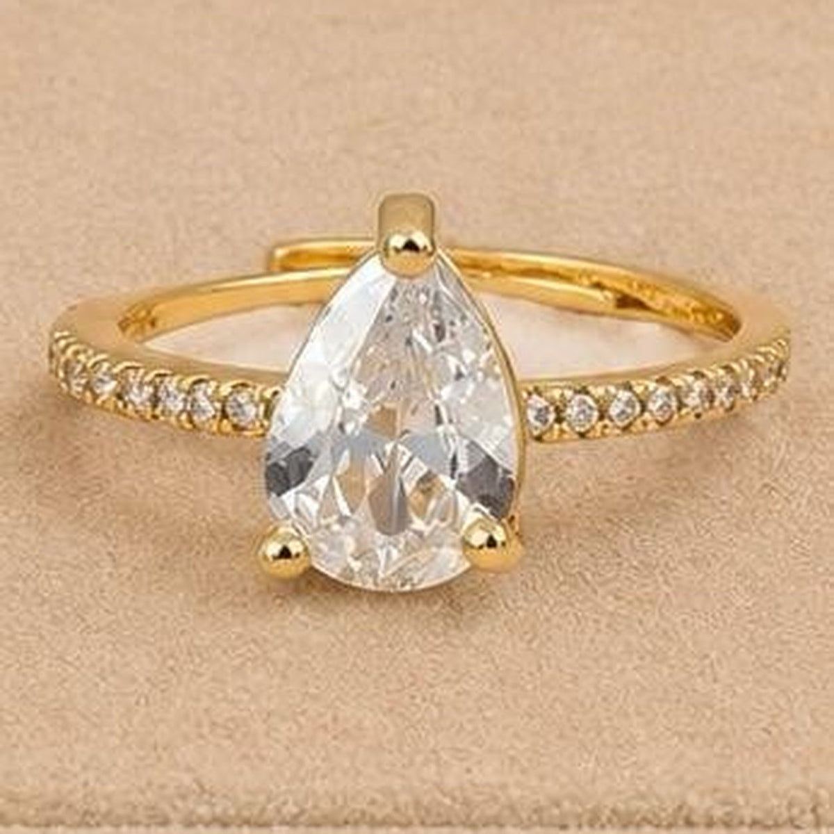 Pear Cut Solitaire Adjustable Ring – Gold Plated