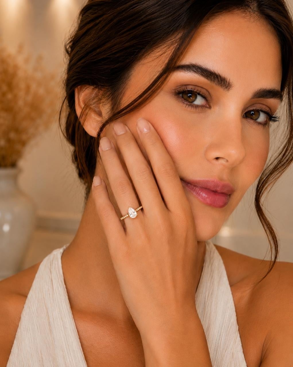Pear Cut Solitaire Adjustable Ring – Gold Plated