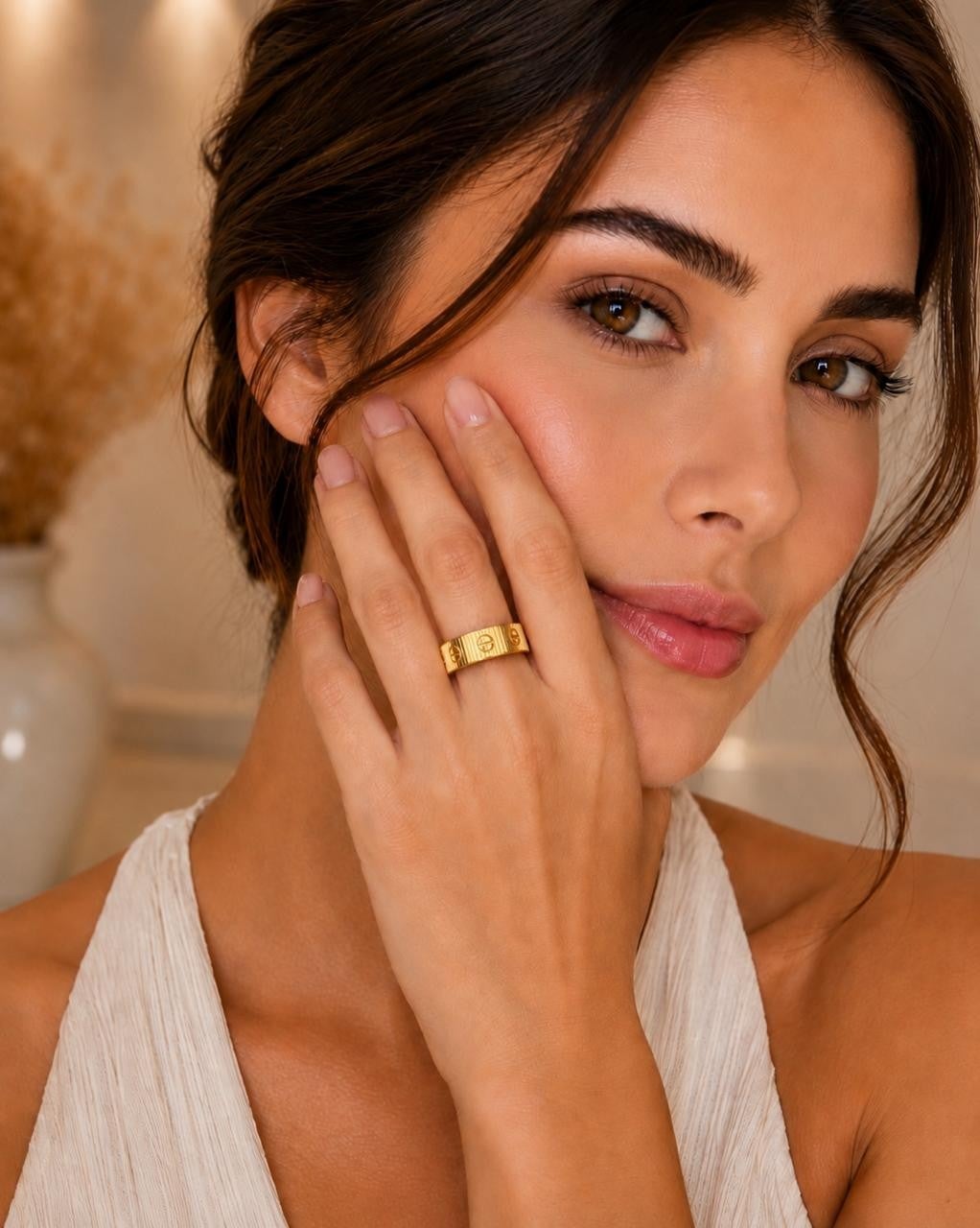 Unisex Textured Adjustable Band – Gold Plated