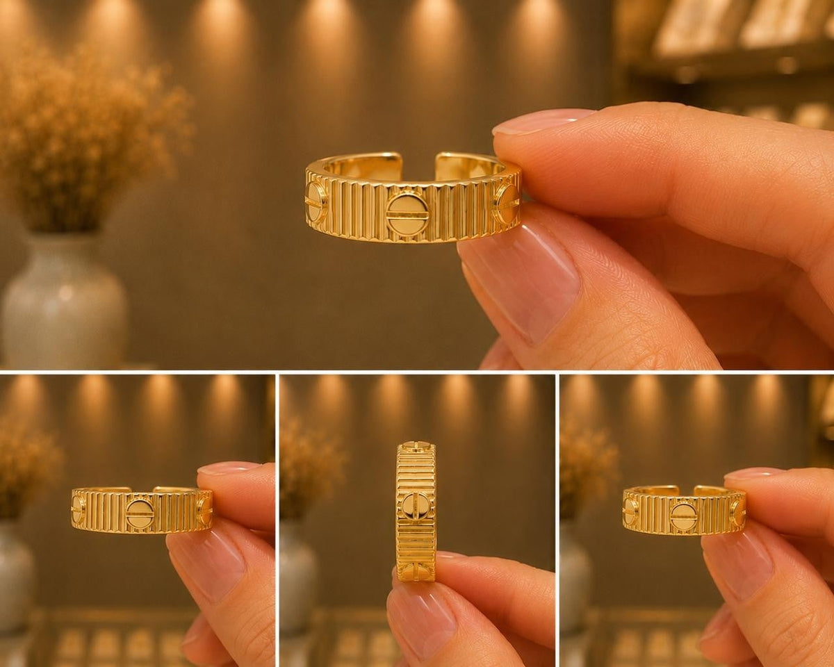 Unisex Textured Adjustable Band – Gold Plated