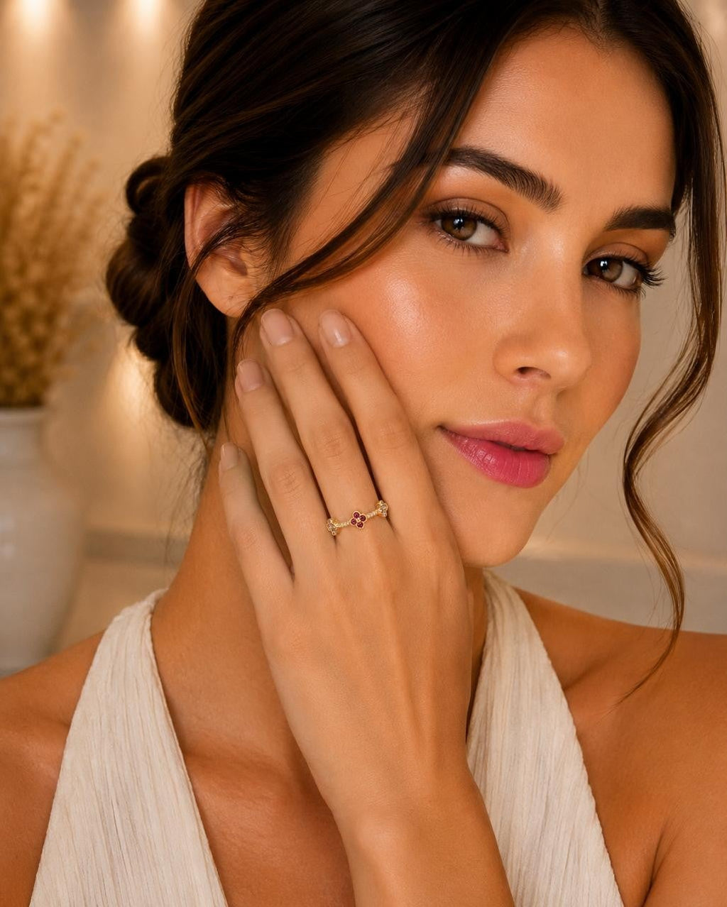 Triple Clover Adjustable Ring – Gold Plated